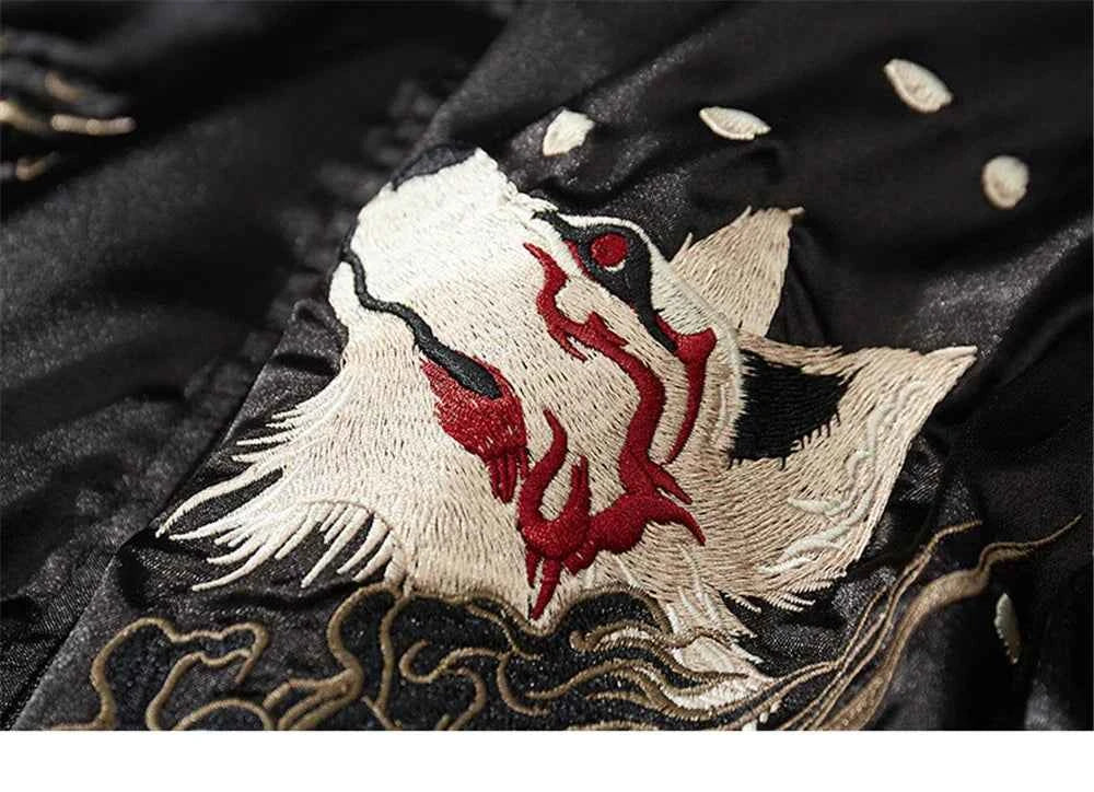 Streetwear Floral Fox Embroidered Loose Varsity Jacket