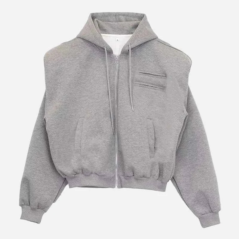 Flexible American Casual Zipper Hooded Sweatshirt