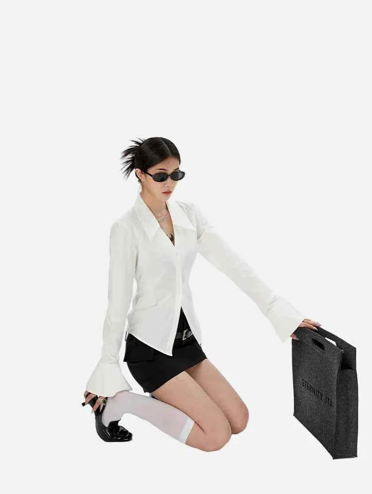 Fashionable Minimalist White Flare Long Sleeve Shirt