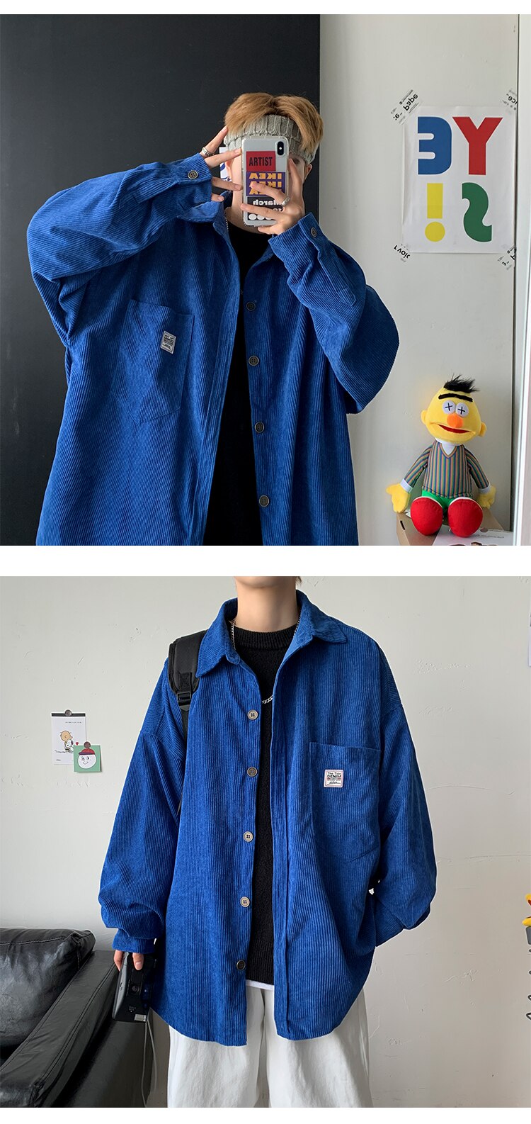 Corduroy Velvet Collar Shirt