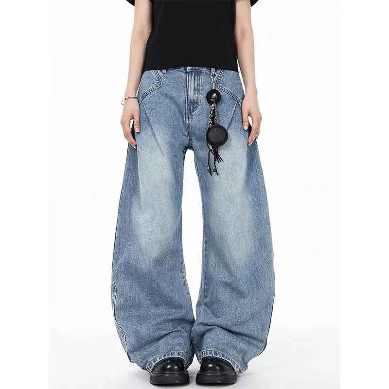 Flattering High Waist Baggy Denim Straight Leg Jeans