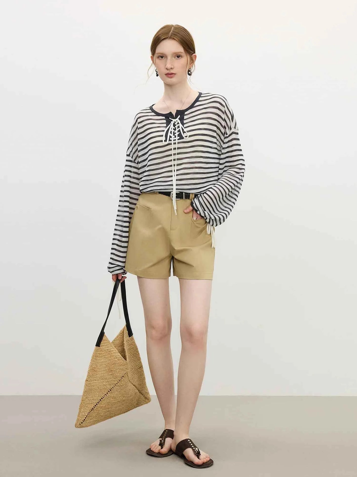 Elegant Striped French Holiday Long-Sleeved T-Shirt