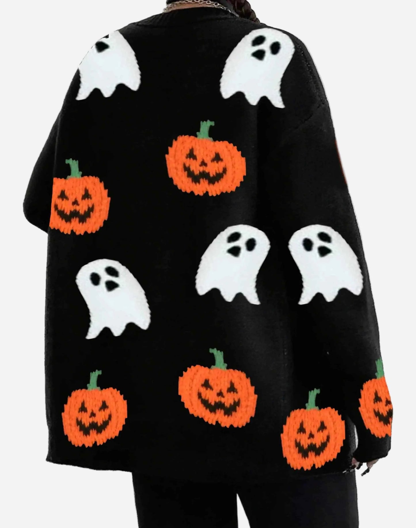 Halloween Cozy Pumpkin Pattern Knit Cardigan
