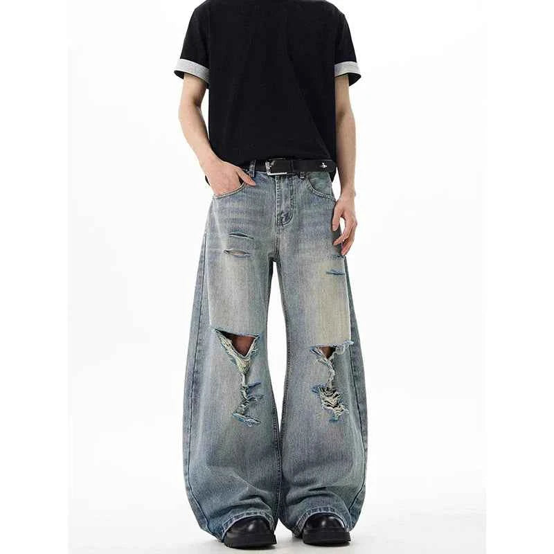 Vintage Blue Ripped Wide Leg Jeans