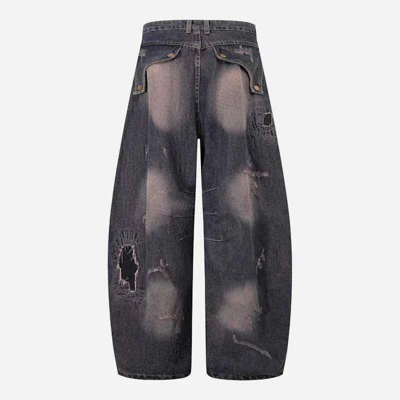 Streetwear Ripped Washed Wide Leg Jeans