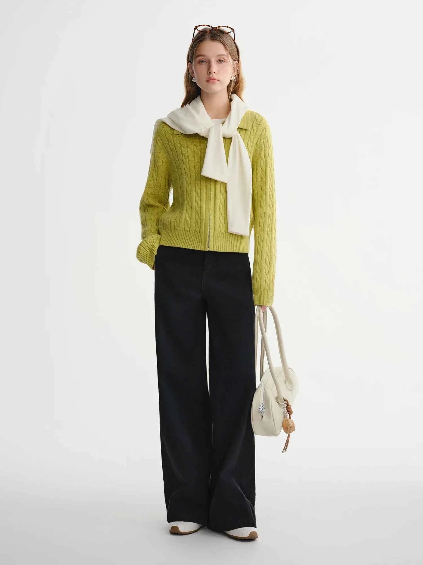 Soft Waxy Knitted Turn-Down Collar Zipper Cardigan