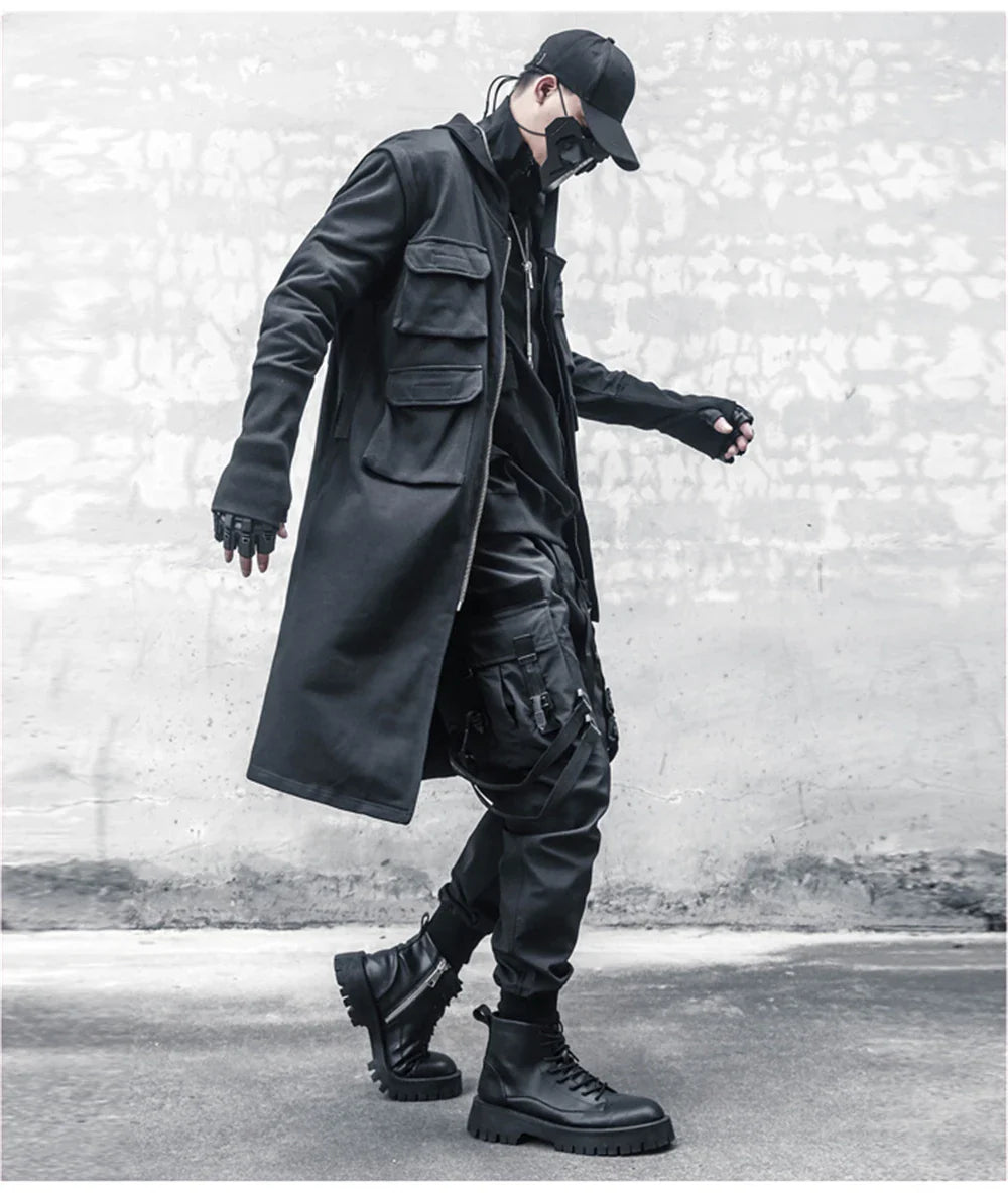 Blackish Gothic Long Trench Multi Pocket Coat