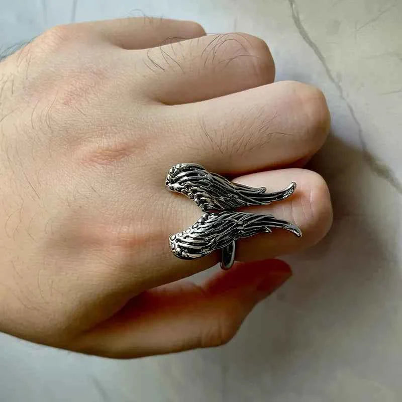 Handmade Retro Silver Angel Wings Ring