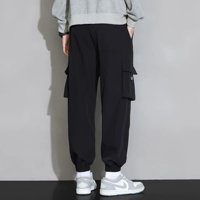 Plain Color Drawstring Knee Cargo Pocket Pants