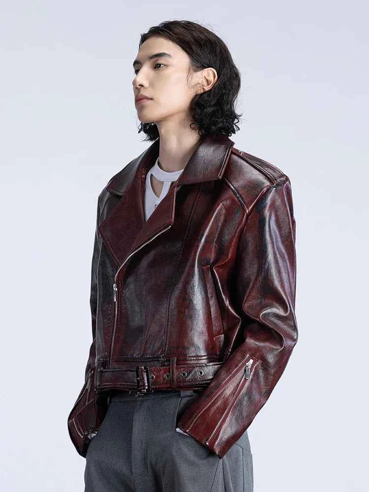 Classic Red Stylish Locomotive Leather Jacket