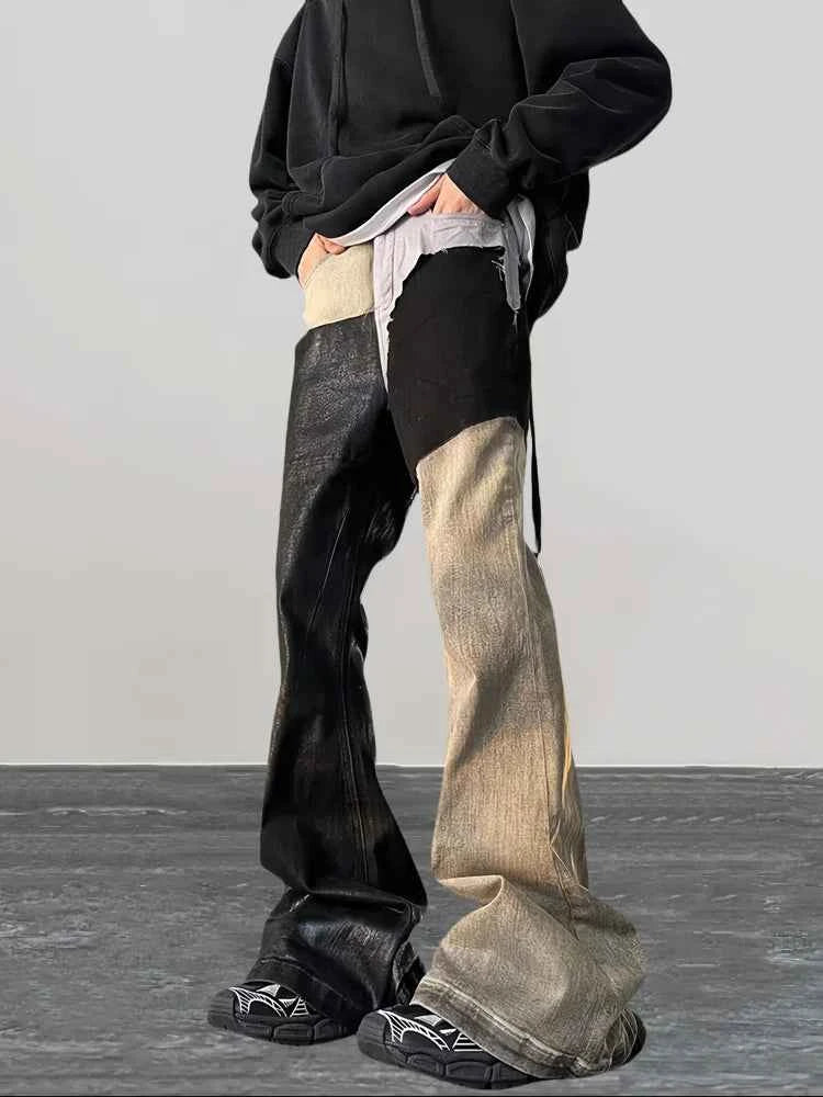 Distressed Detail Patchwork Baggy Flare Jeans