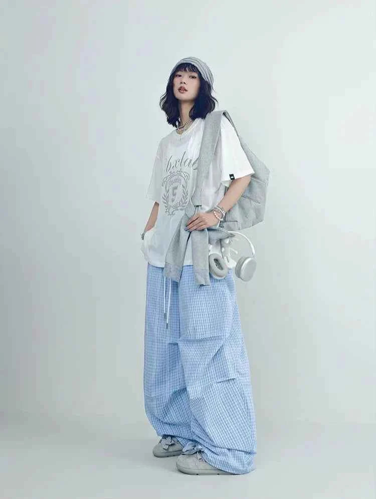 Fresh Blue White Checkered Sport Pants