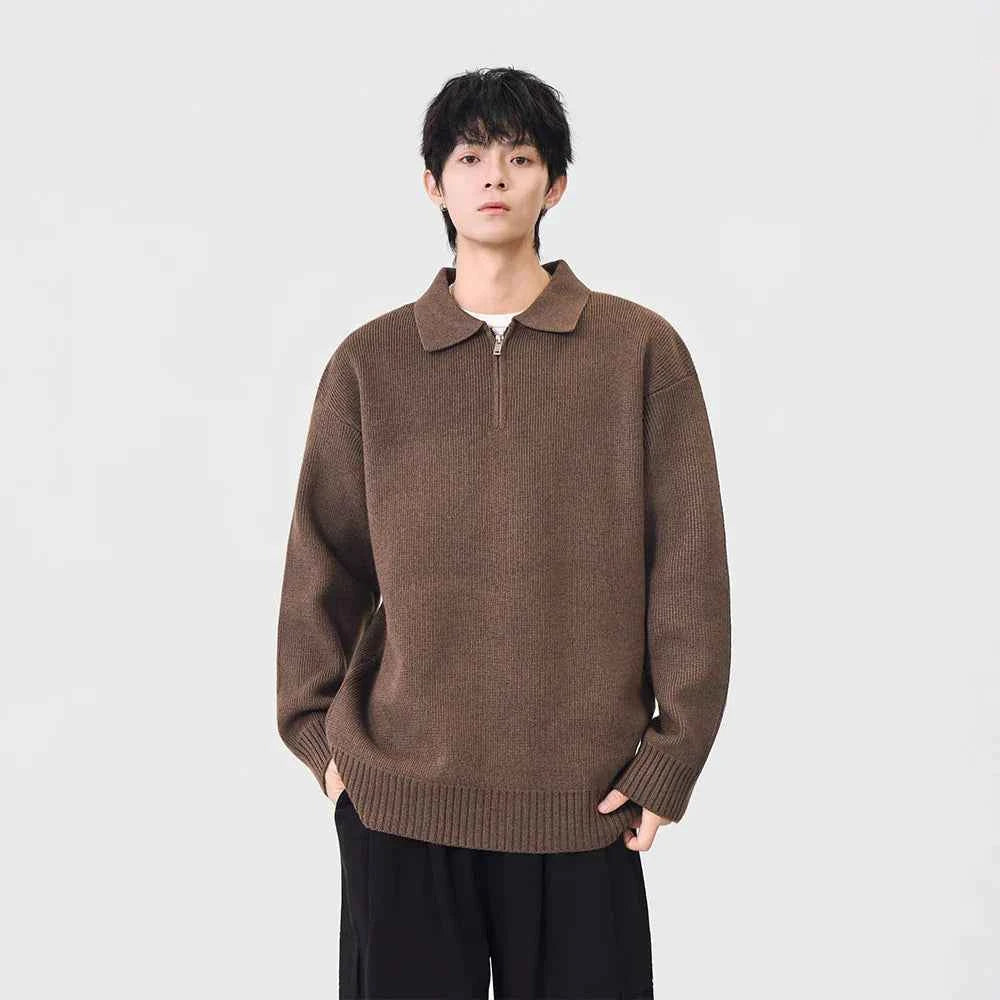 Comfortable Ribbed Knit Half Zipper Sweater
