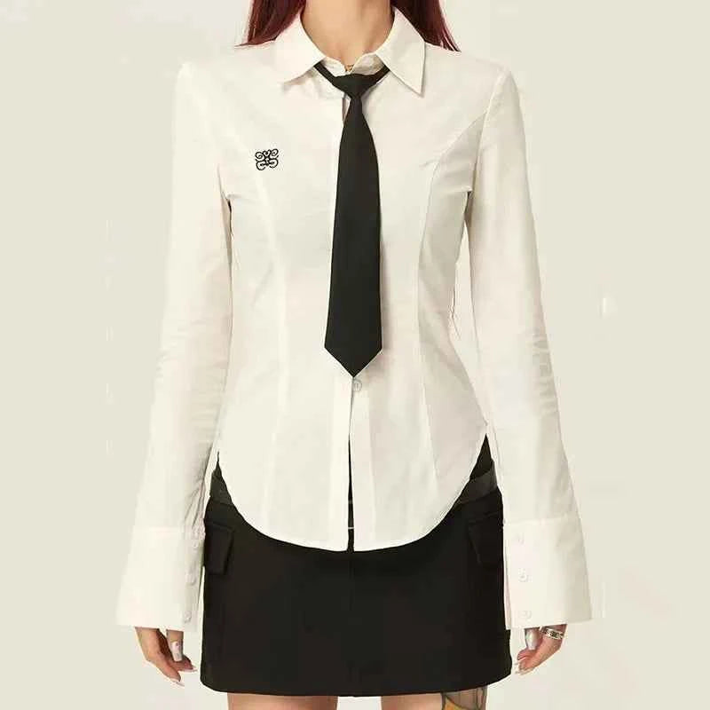 Women Stylish Trendy White Slim Fit Tie Shirt