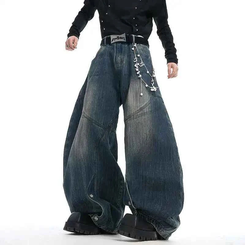 Metal chain decorate loose wide Leg Jeans
