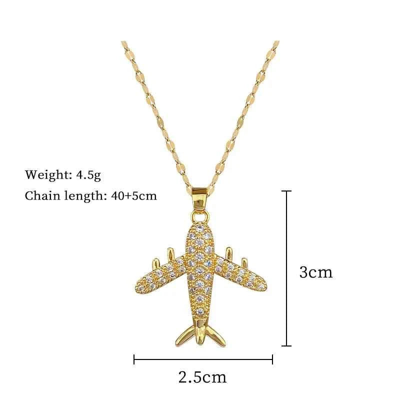 Golden Zircon Aircraft Pendant Necklace