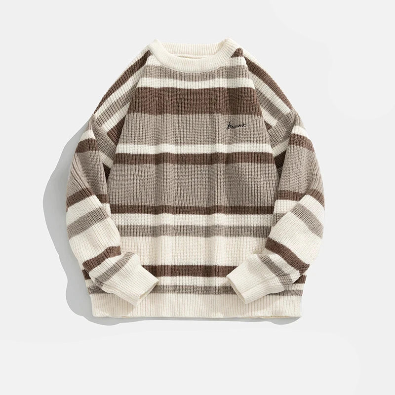 Stripe Embroidery Crochet Sweater