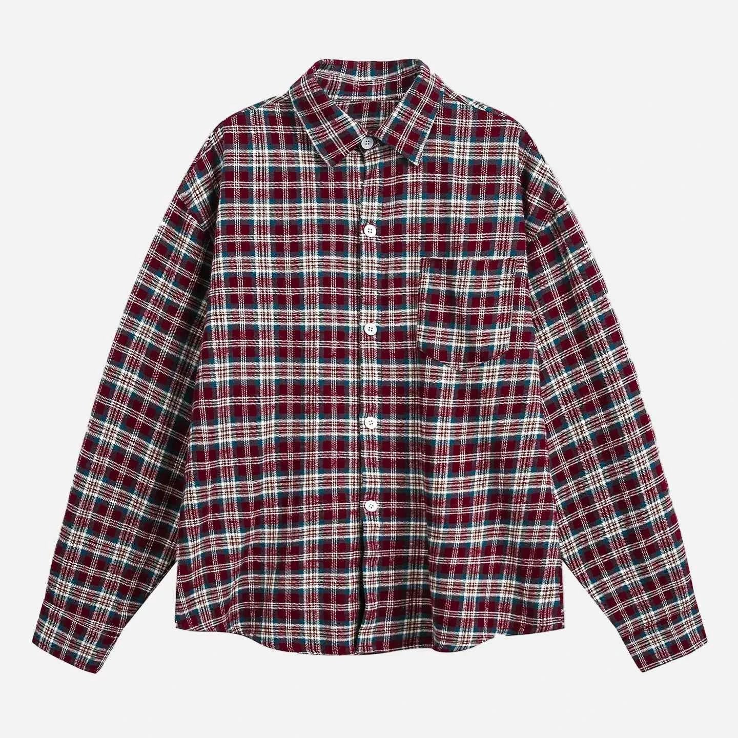Retro Y2K Plaid Color Block Long Sleeve Shirt