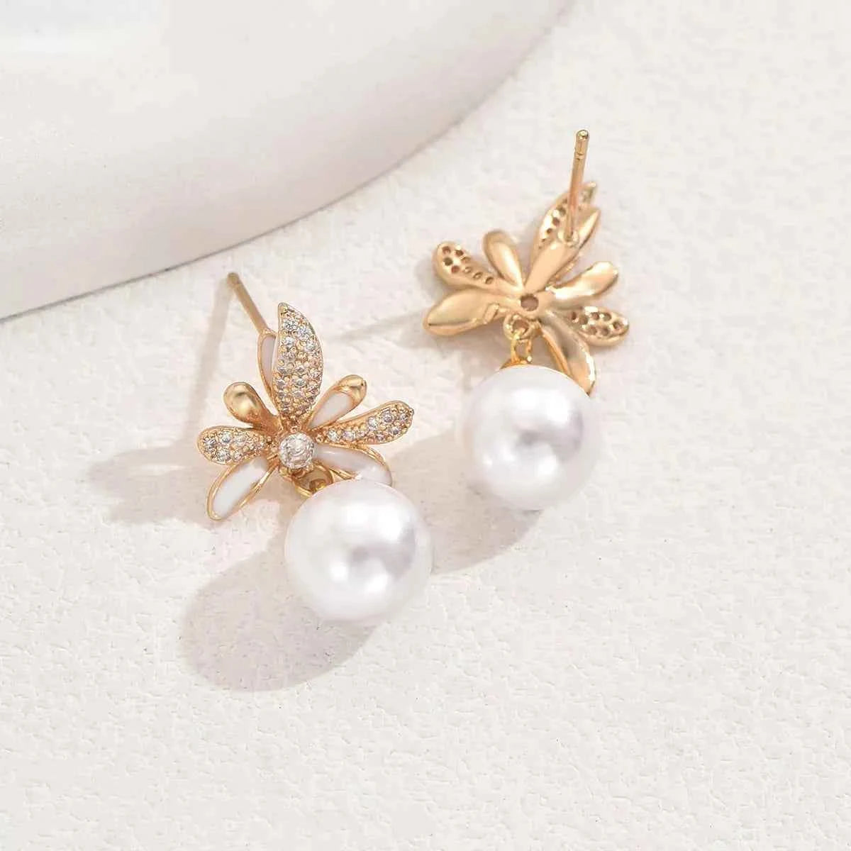 Shiny Crystal Pearl Dangle Earrings