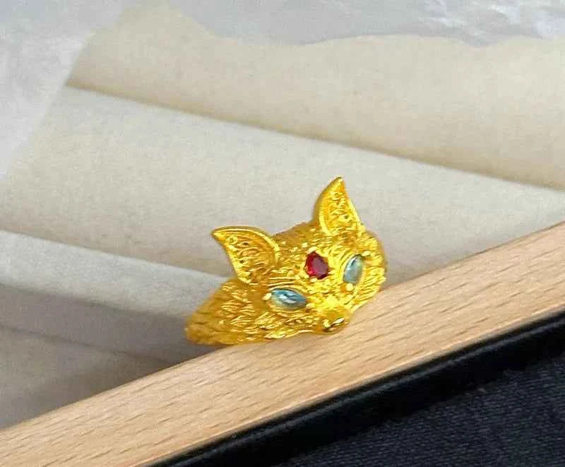Pure Gold Fox Ring Adjustable Ring