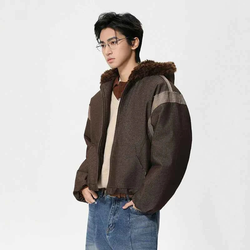 Y2K Versatile Patchwork Faux Fur Hooded Jacket