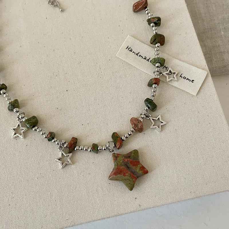 Colorful Irregular Natural Stone Star Pendant Necklace