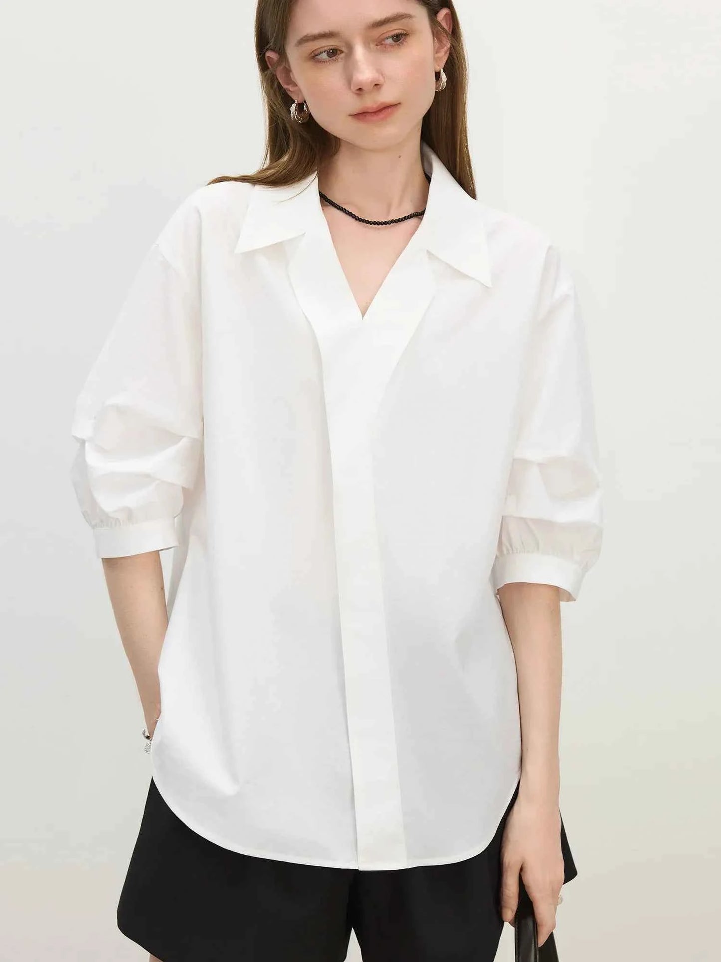 Women Elegant French Style V-Neck Blouse Shirt