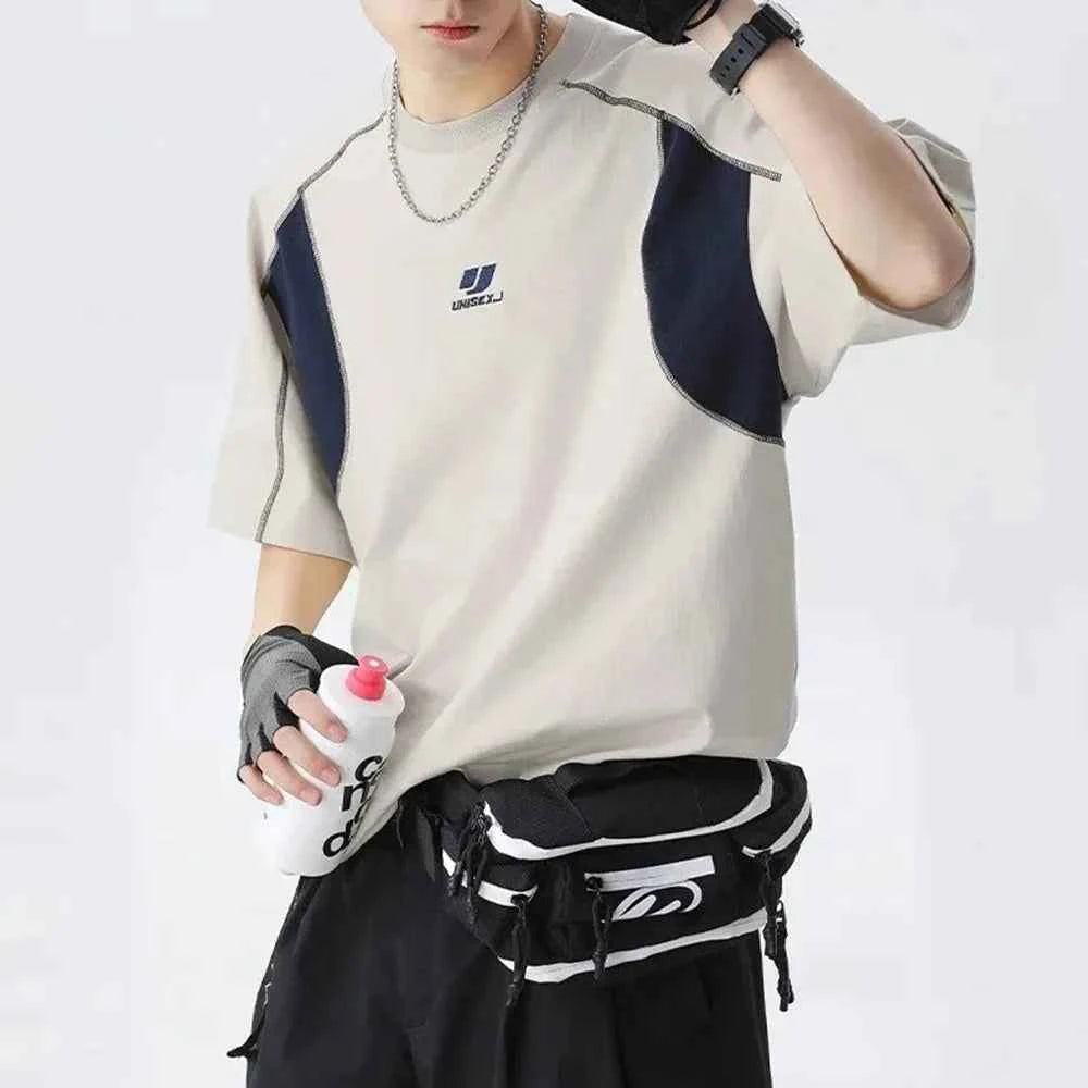 Breathable Contrast Embroidery Short Sleeve T-Shirt