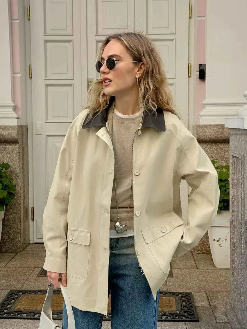 Women Colorful Loose Spliced Button Jacket