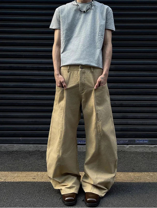 Vintage High Waist Khaki Cargo Jeans - Luxuryurbanwear