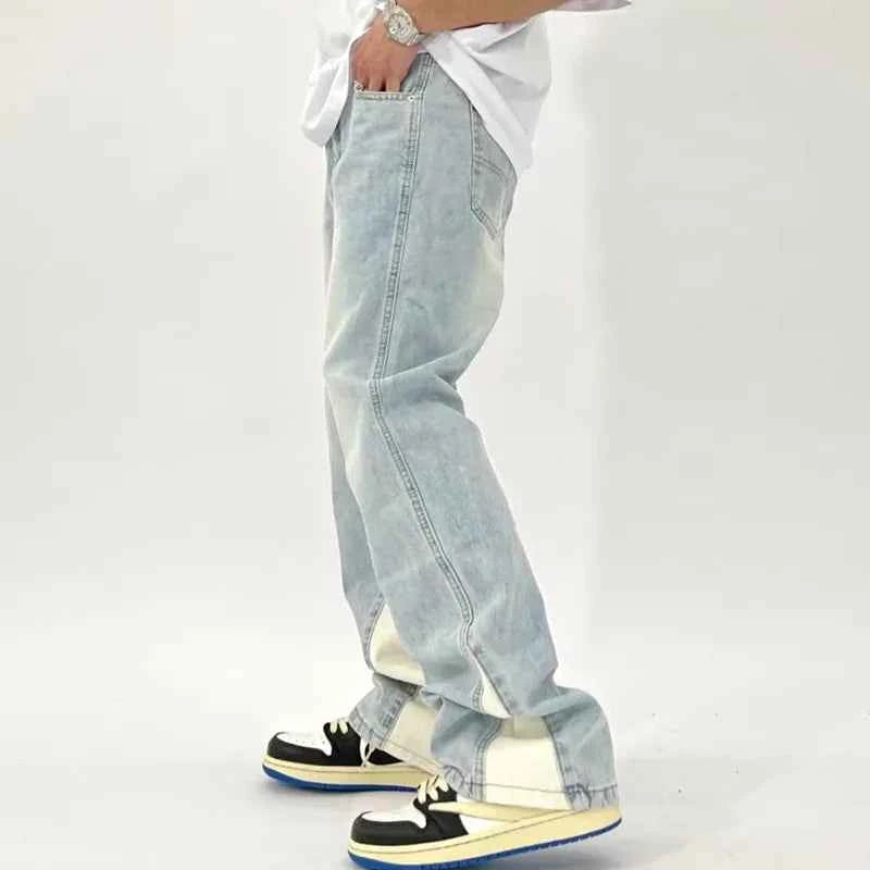 Retro Washed Patchwork Baggy Flare Jeans