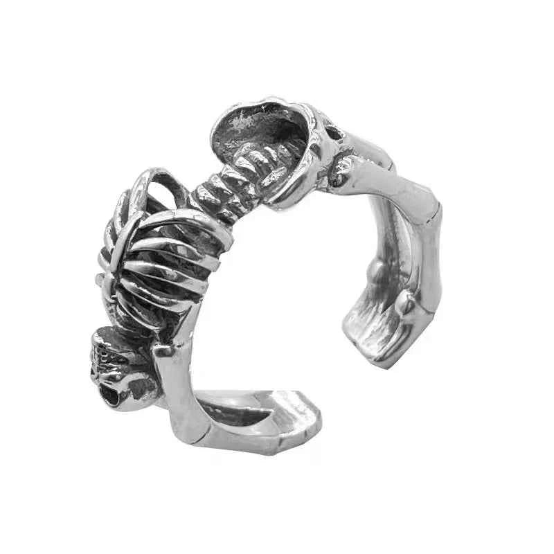 Silver Skull Skeleton Cuff Finger Ring