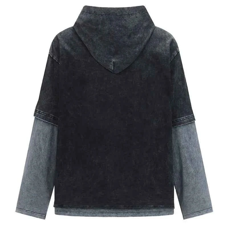 Grunge Embroidered Fake Two Piece Layered Hoodie