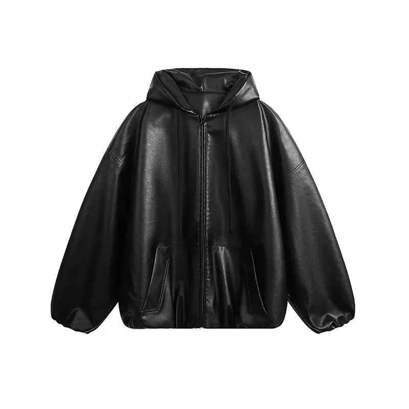 Classic Vintage Bomber Hooded PU Leather Jacket