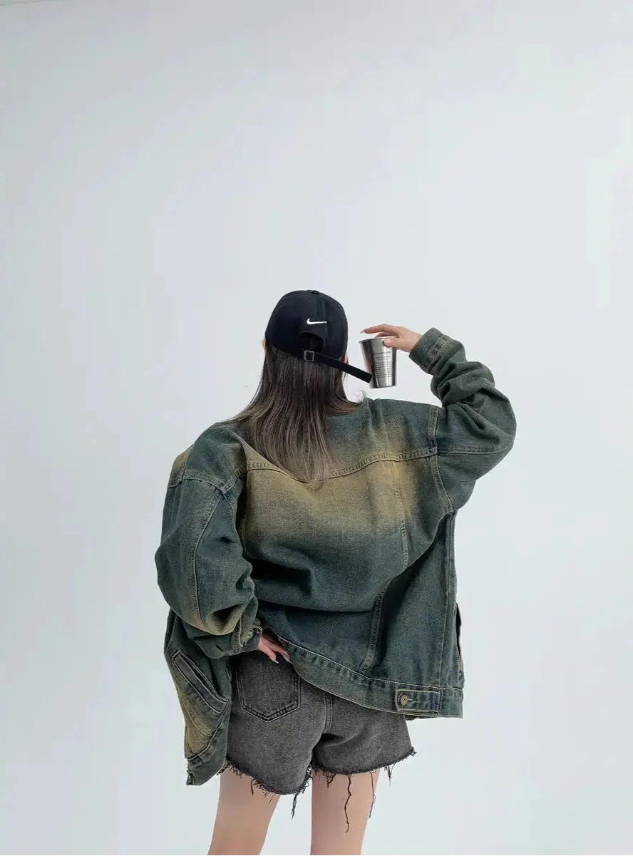 Trendy Retro Vintage Washed Denim Jacket - Luxuryurbanwear
