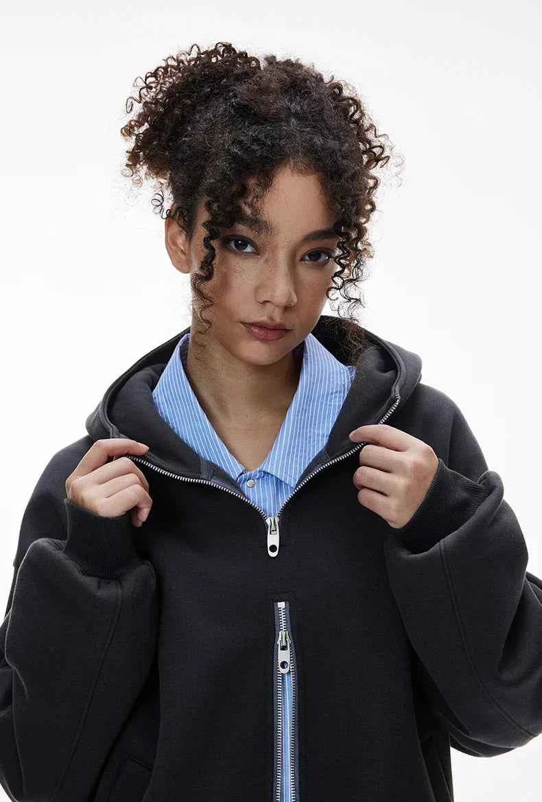 Warm Double Zip Hip Hop Hooded Sweatshirt