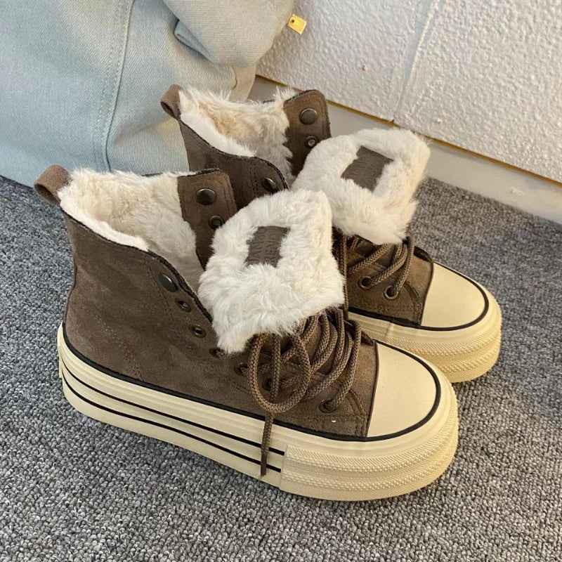 Warm Plush High Winter Lace Up Boots
