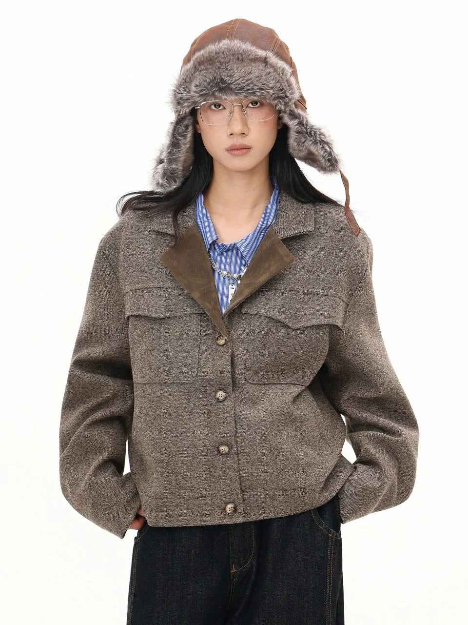 Women Oversize Elegant Cropped Trench Jacket