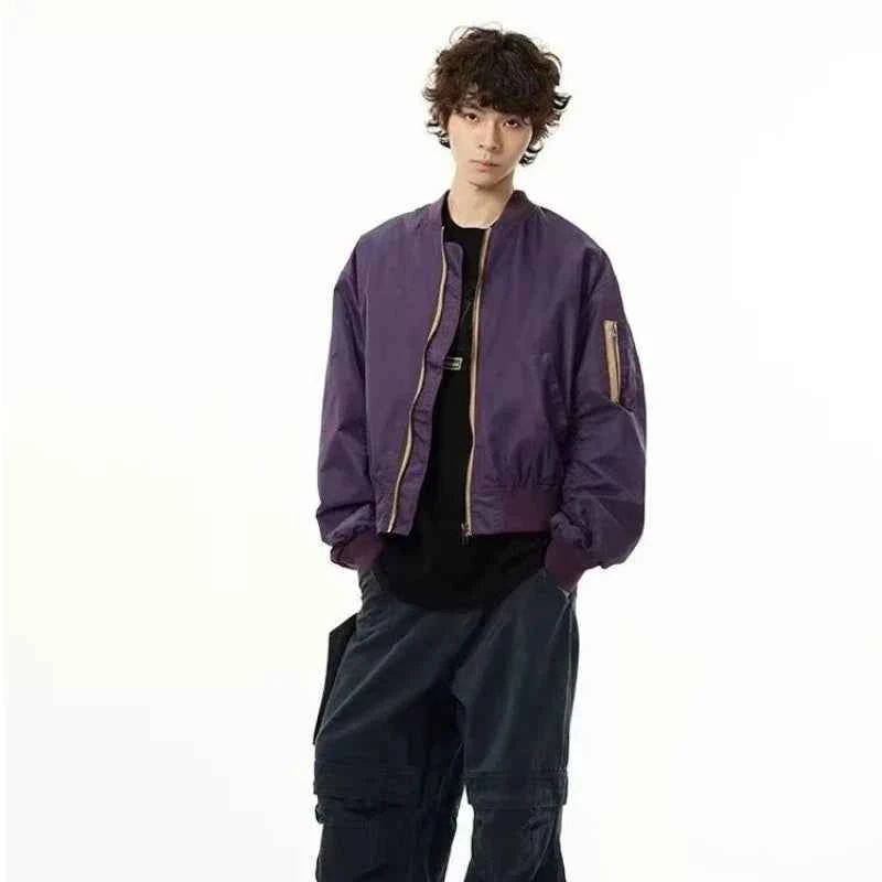 Retro Purple American Style Baseball Puffer Jacket