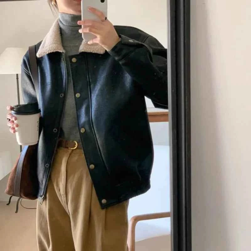 French Retro Motorcycle Faux Leather Jacket