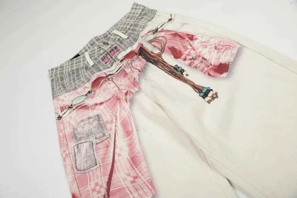 Versatile High Street With Scarf Wide Leg Jeans
