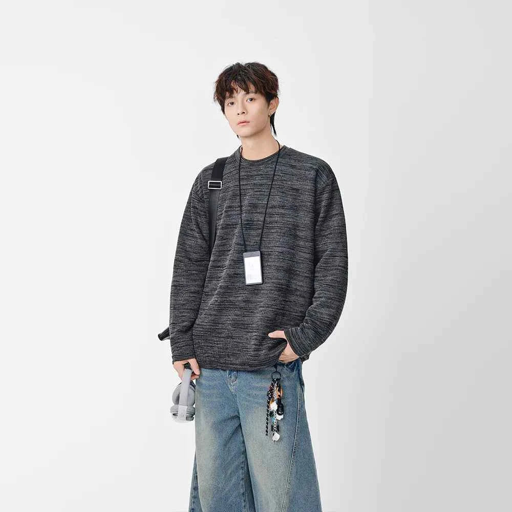 Textured Knit Crew Neck Long Sleeve Sweatshirt