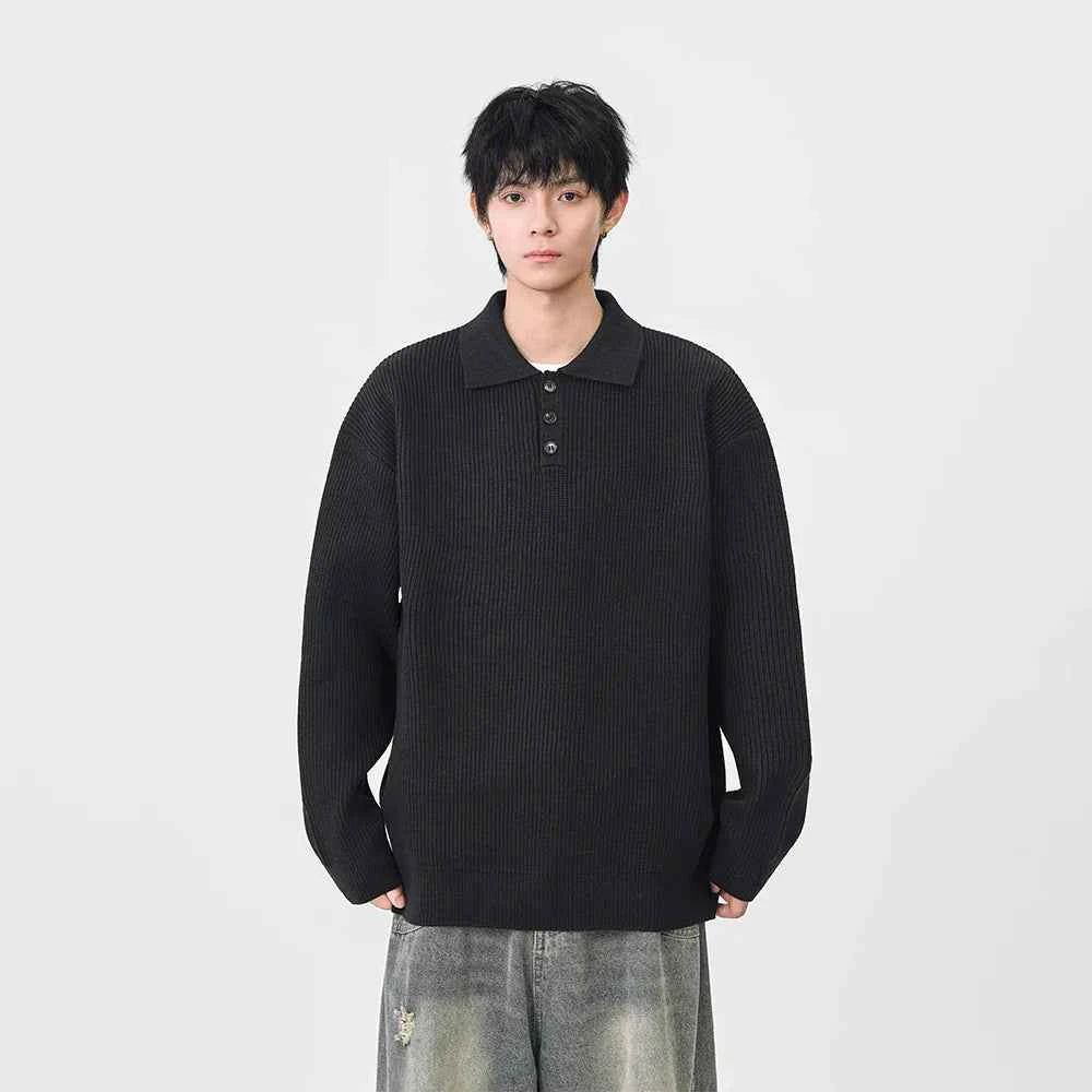 Y2K Cozy Ribbed Knit Polo Collar Sweater