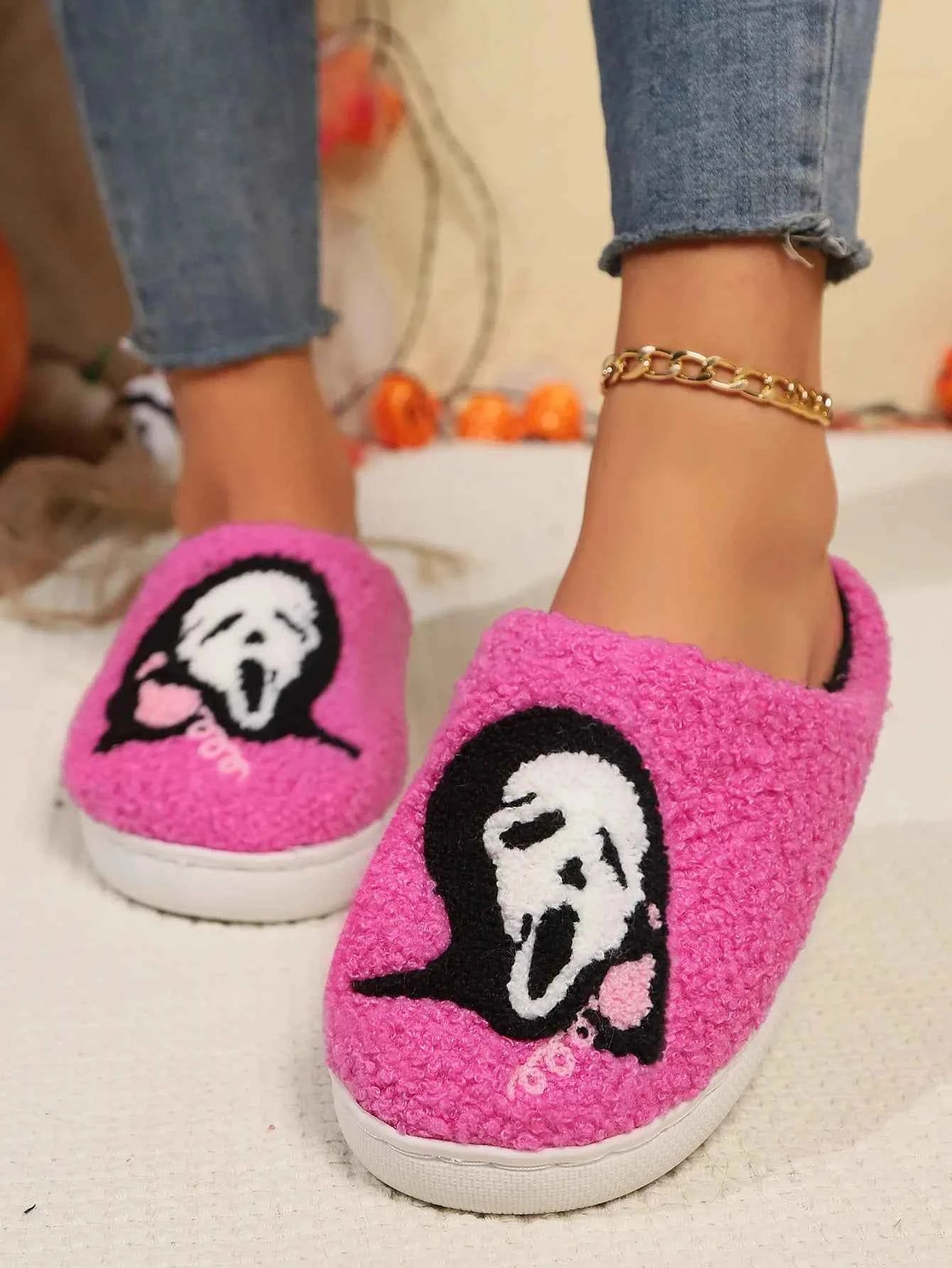 Halloween Pink Skeleton Cartoon Slipper