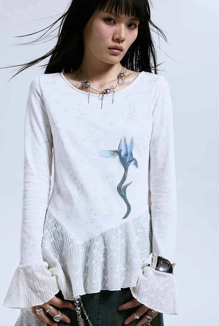 Yedinas Patchwork Gothic Graphic Long T-Shirt