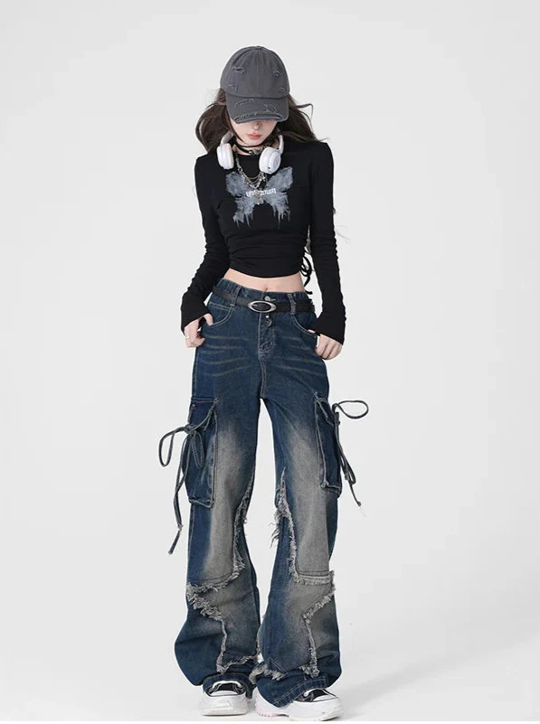 Vintage Star Girl Wide Leg Jeans - Luxuryurbanwear