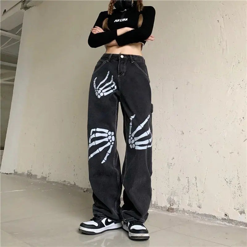 Black Streetwear Loose Wide Leg Jeans - Luxuryurbanwear