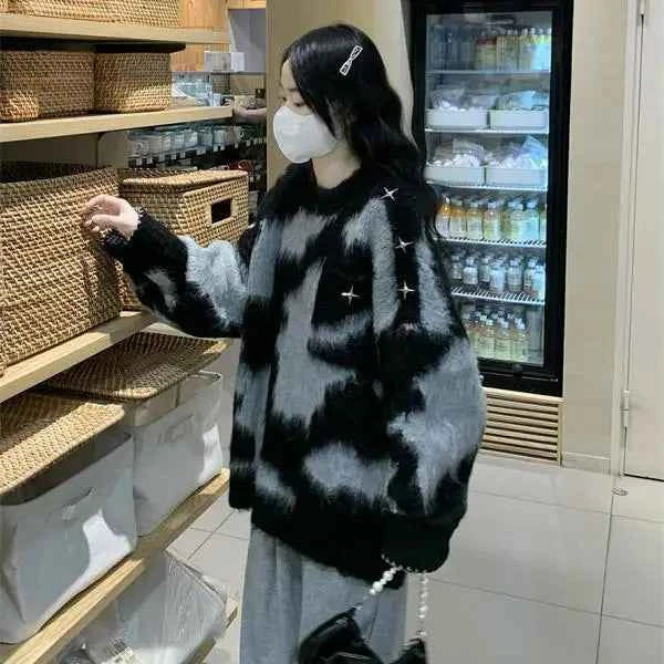 Y2K Everyday Essential Print Contrast Color Sweater