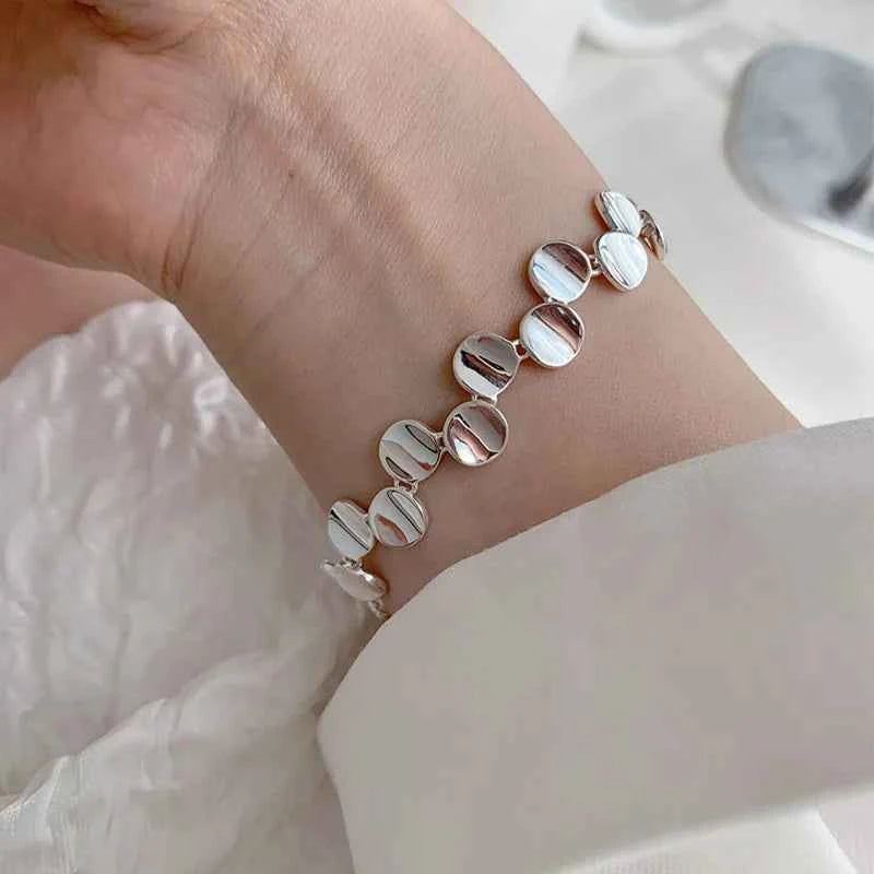 Geometric Round Pad Punk Silver Bracelet