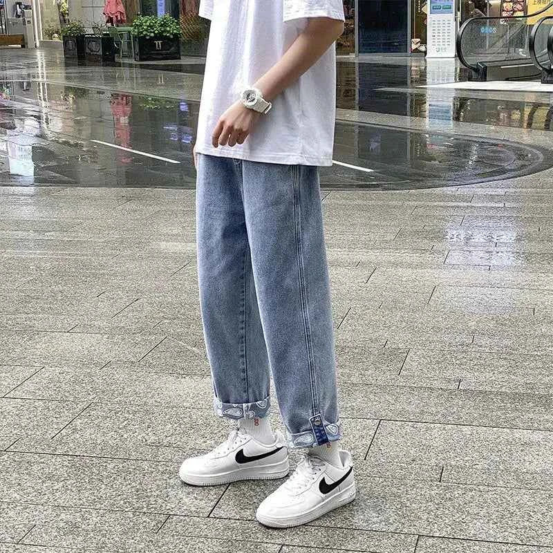 Streetwear High Street Patchwork Zipper Loose Jeans